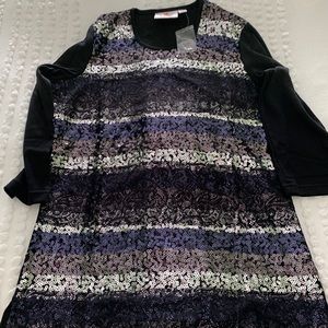 Quacker Factory Sequin & Lace Black Top XS BNWT